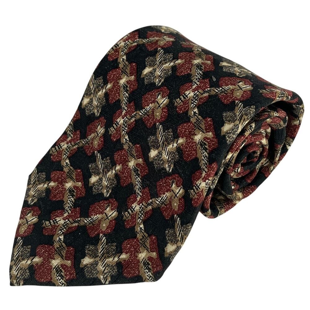 Jos A Bank Premium Collection Black Foulard Medallion Silk Necktie USA 58x3.5